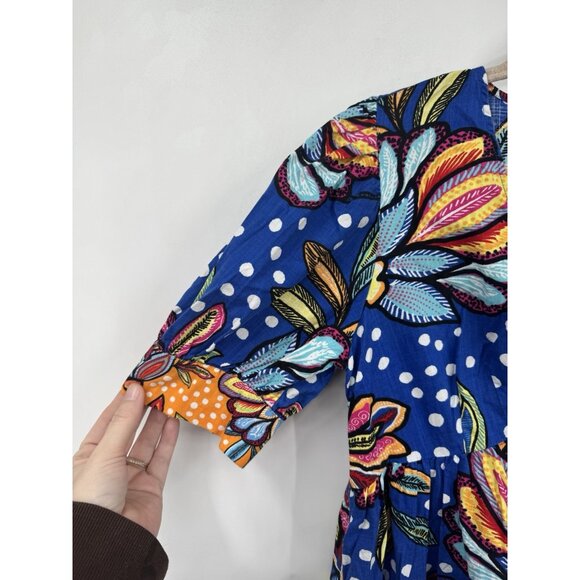 Tabitha Brown for Target Womens Mixed Floral Polka Dot Blue Midi Dress 4 Preppy - Picture 10 of 11